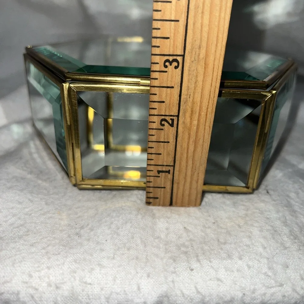 VTG Beveled Glass Mirror Bottom Hinged Display Case Trinket Jewelry Box Curio 7